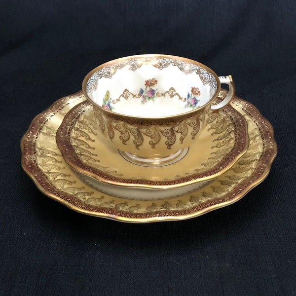 RARE Furstenberg Desert Set - Porcelain Plate, Teacup and Saucer Set 0412 - Vintage Porcelain China Set - Floral and Gold China