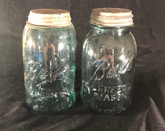 Antique Ball Quart Canning Jars with Zinc Screw On Lid - Blue Canning Jars - Zinc Lid