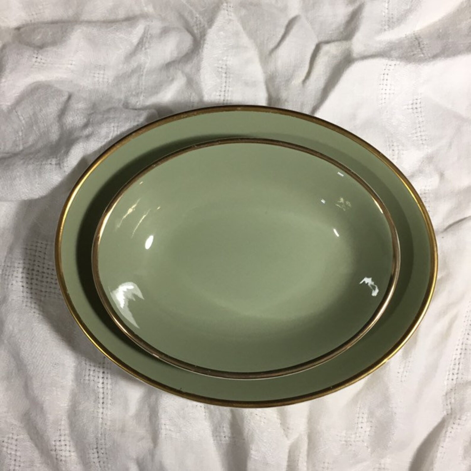 Vintage TST Chateau Buffet Serving Bowls Sage Green and Gold Etsy