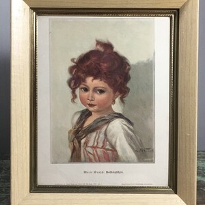 Framed German Print of Rothkopfchen by Marie Wunsch - 1800s German Lithograph Art Print