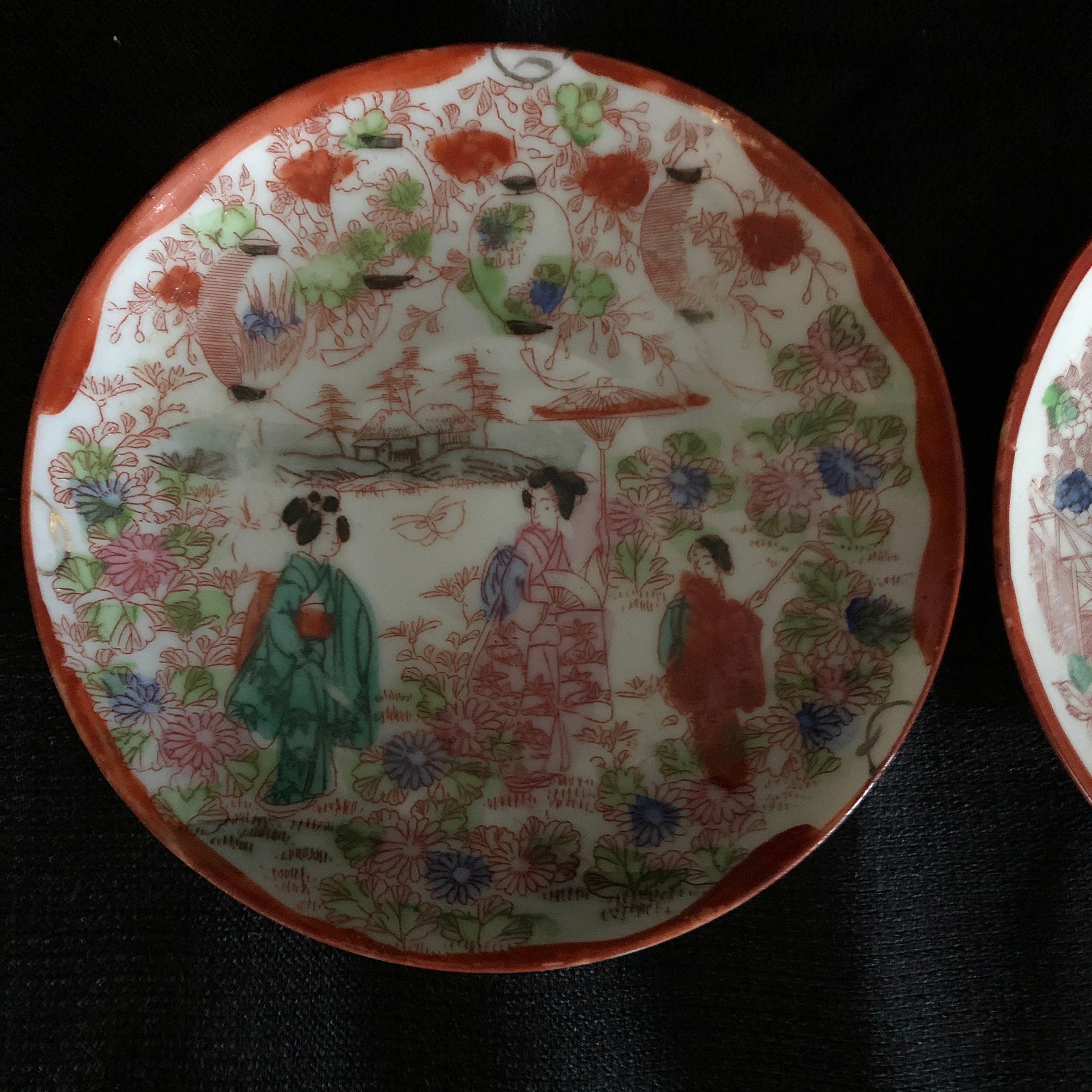 Pair Vintage Japanese Hand Painted Plates Japanese Painted Etsy