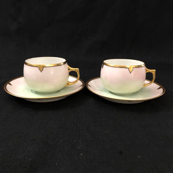 Pair J & C Bavaria Tea Cups and Saucers - Antique Bavarian Porcelain Tea Cup Sets - J and C China