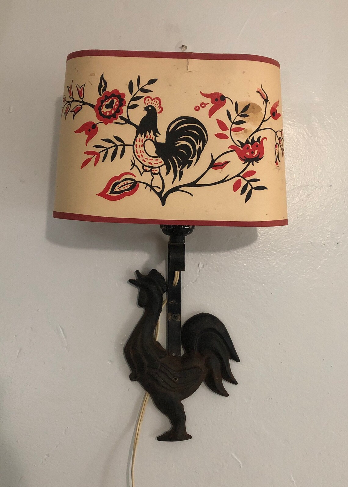 Antique Cast Iron Rooster Wall Lamp w/Shade Vintage Rooster Etsy