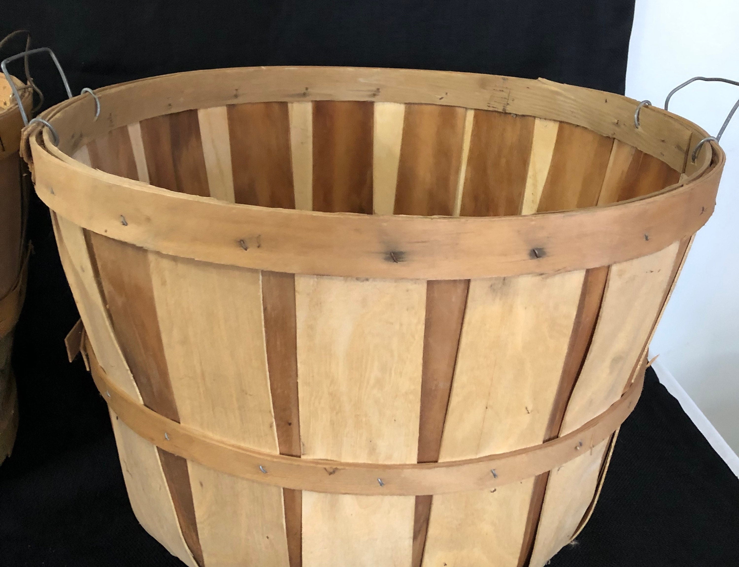 Pair Bushel Baskets Two Tone Slat Wood Bushel Baskets Etsy