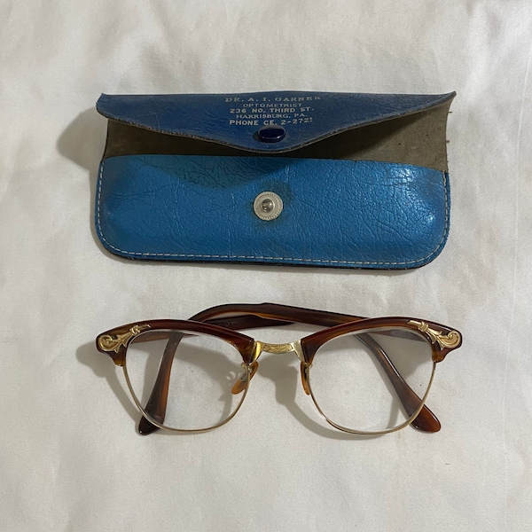 Vintage Ladies Eye Glasses w/Case - 1940s-1950s Eye Glasses - Vintage Womens Eye Glasses - Cat Eye Glasses
