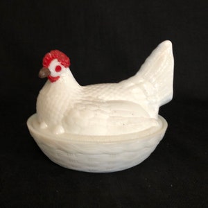 Vintage &quot;Hen on Nest&quot; Milk Glass Candy Dish with Lid - Large Hen on Nest Dish