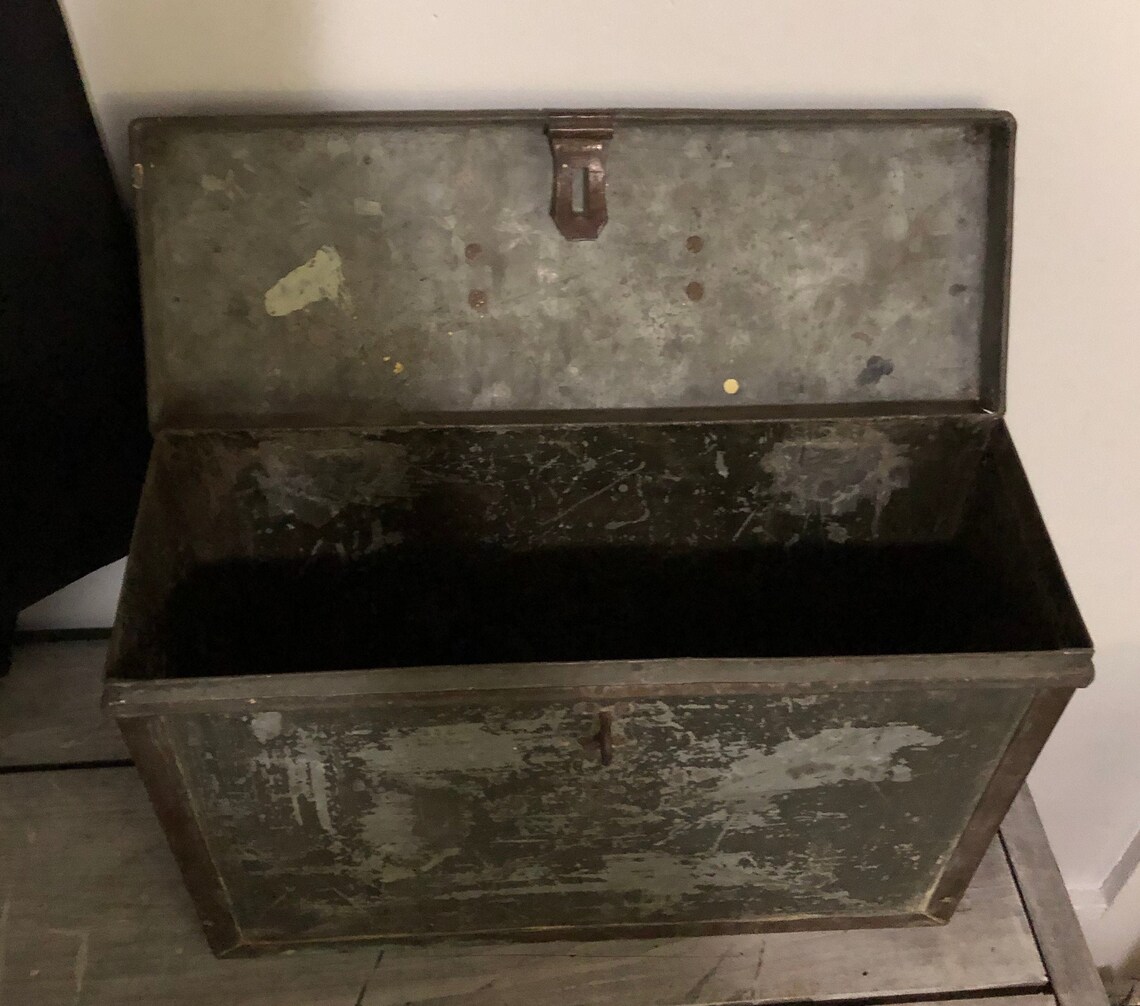 Antique Metal Lock Box w/ Brass Handle and Reinforced Corners Etsy