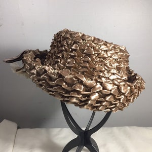 Mid Century Ladies Cloche - Miss Nancy Original Bronze Colored Raffia Cloche with Silk Ribbon - Raffia Cloche Hat - Mid Century Ladies Hat