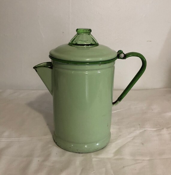 Vintage Enamel Coffee Pot With Glass 