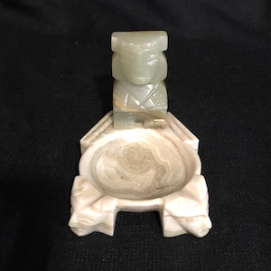 Vintage Onyx and Marble Ash Tray - Carved Onyx Figurine with Marble Ashtray - Vintage Ring Tray