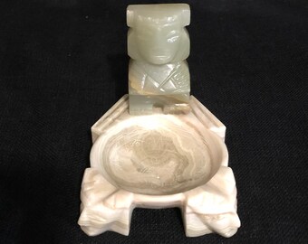 Vintage Onyx and Marble Ash Tray - Carved Onyx Figurine with Marble Ashtray - Vintage Ring Tray