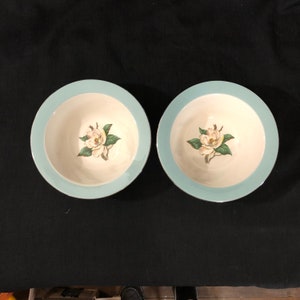 Pair 9” Serving Bowls - Lifetime China Turquoise Serving Bowls - PAIR Homer Laughlin Lifetime Magnolia Turquoise Trim