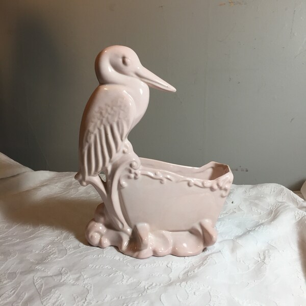 Haeger Pink Stork Planter - Pink Ceramic Stork and Bassinette Planter - Vintage Haeger Ceramics USA Planter