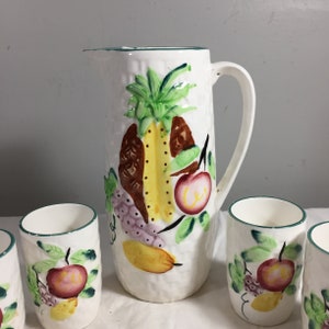 Vintage Ceramic Pitcher Set and Cups - Mid Century Pitcher W/ Fruit ...
