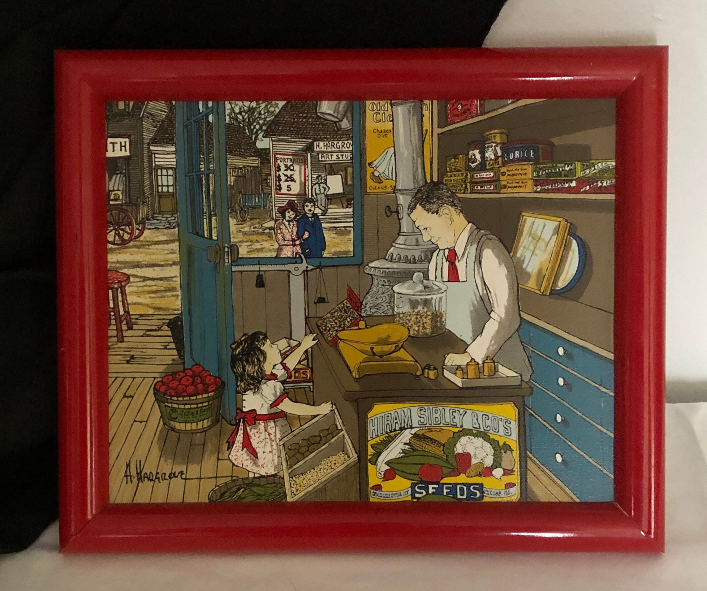 アメリカンヴィンテージ絵画H.HARGROVE キャンパス地セリグラフ