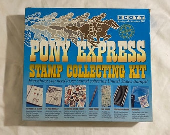 Vintage Scott Pony Express Stamp Collecting Kit - 1980s Stamp Collecting Kit in Original Box - Complete Kit