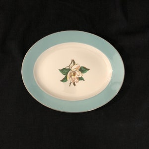 Lifetime China 12&quot; Turquoise Serving Platter - White Magnolia with Turquois Trim Serving Platter