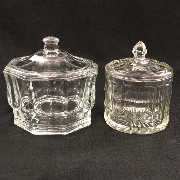 Pair Indiana Clear Glass Dishes with Lids - Indiana Glass Candy Dishes - Pair Glass Lidded Dishes