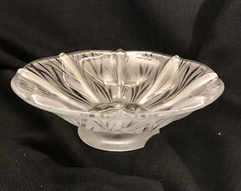 Antique Frosted Glass Footed Bowl - Frosted Glass Floral Design Footed Bowl - Frosted Serving Bowl