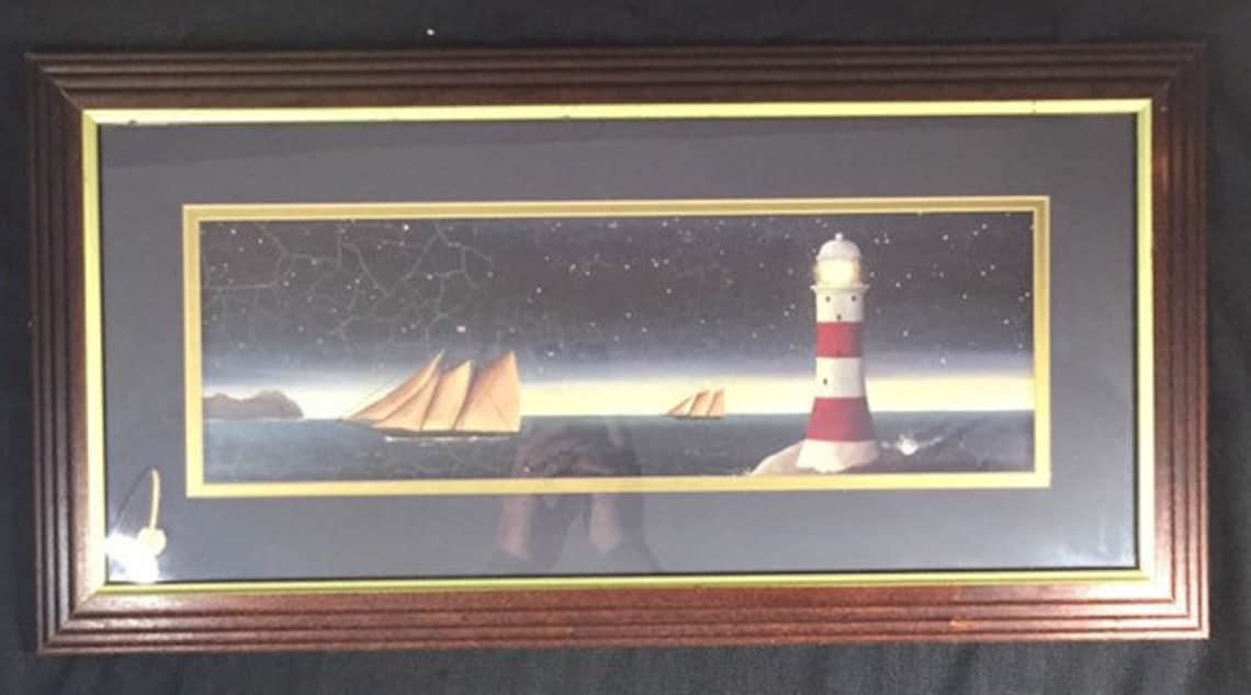 Vintage Lighthouse Art Print Matted and Framed Nautical | Etsy