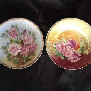Pair Antique Porcelain Limoges Plates - Hand Painted Floral Porcelain Plates - Pair Antique Collectible Plates