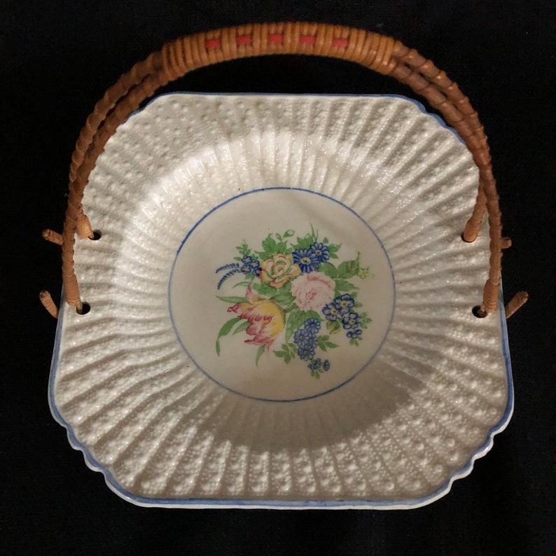 K Marking Vintage Serving Plate with Handles Japanese Tray With Bamboo Handle Made in Japan