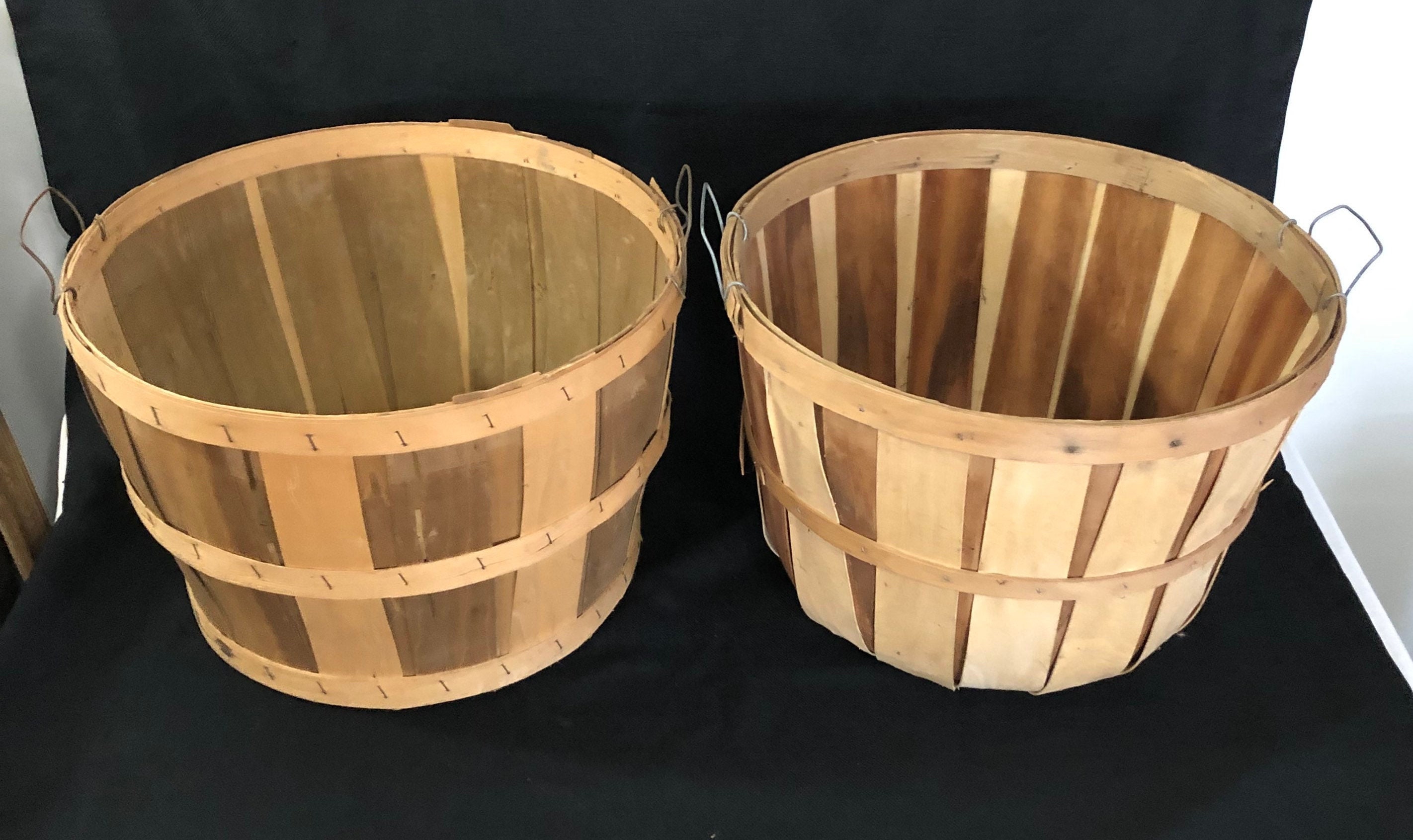 Pair Bushel Baskets Two Tone Slat Wood Bushel Baskets Etsy