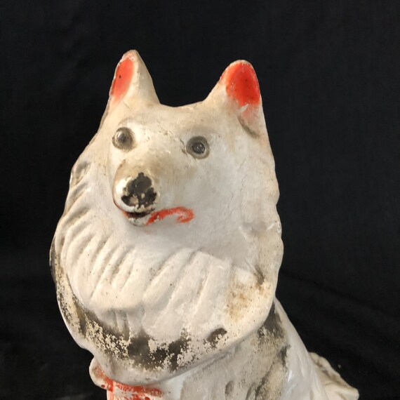 Old Chalkware Collie Dog - 1940s Lassie Carnival Prize Chalkware