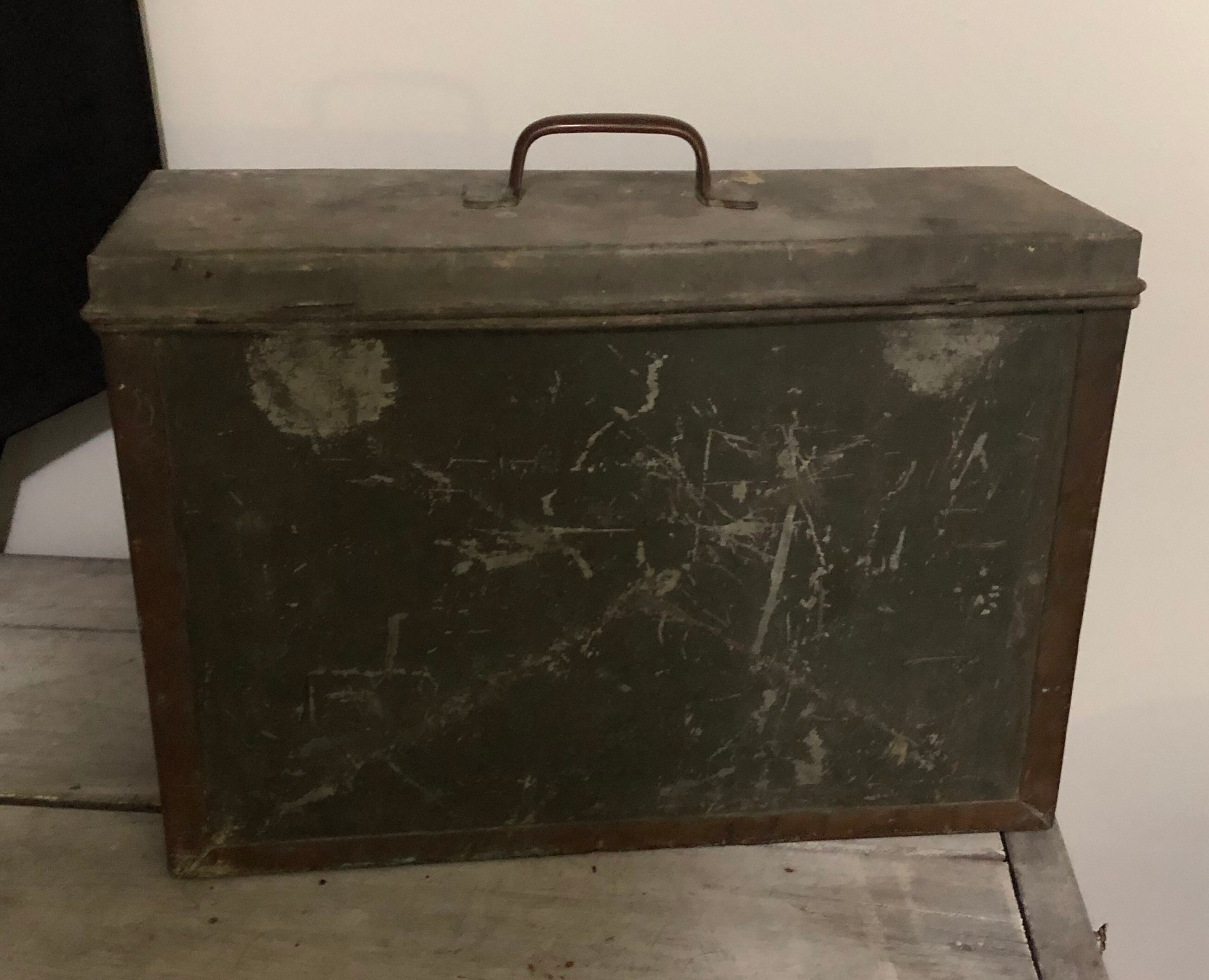 Antique Metal Lock Box w/ Brass Handle and Reinforced Corners Etsy