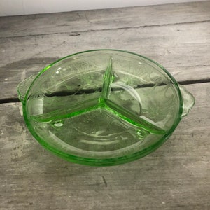 Antique Cameo Green Depression Glass Relish Tray - Ballerina Depression Glass Pattern Three Section Tray