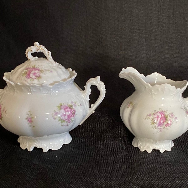 Vintage Austrian Porcelain Sugar Bowl and Creamer Set - 1930's Austria Porcelain China - Sugar Bowl Creamer Set