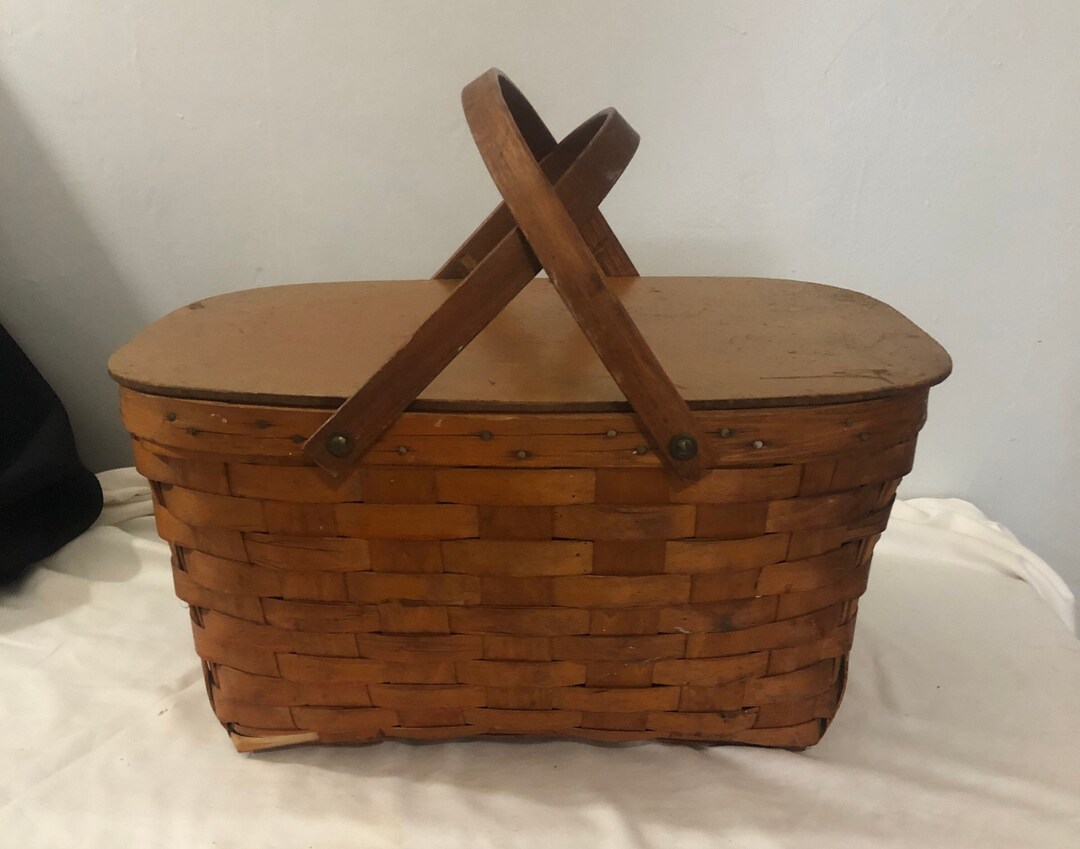 Old Wooden Weave Cottage Picnic Basket Rustic Picnic Baskket Etsy