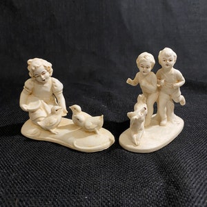 Vintage WKC Graefenthal Germany Bisque Figures - Plain White - Unpainted - Pair of Children Playing
