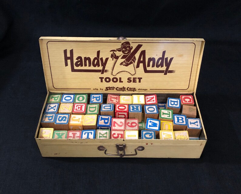 Vintage Wooden Blocks in Vintage Handy Andy Tool Box 93 Etsy