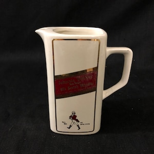 Vintage Johnny Walker Scotch Pitcher - White Ceramic Pitcher - Made in Italy - Johnny Walker Whiskey Advertising Pitcher