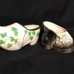 Pair Vintage Shoe Planters - Baby Shoe Planter - Dutch Wooden Shoe Planter - Two Shoe Planters