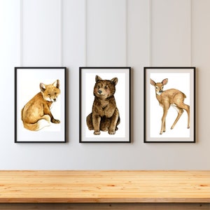 Woodland animals nursery print set