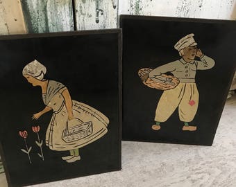 Two vintage dutch foil pictures