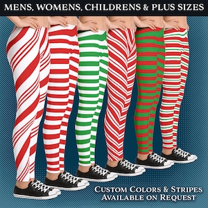 Candy and Elf Stripe Leggings for Christmas - Mens, Womens, Child and Plus Sizes!