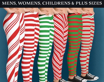 Candy and Elf Stripe Leggings for Christmas - Mens, Womens, Child and Plus Sizes!