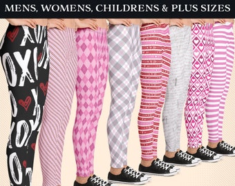 Pink Striped Leggings | Pink Argyle Leggings | Pink Motley Leggings | Pink Plaid Leggings for Valentine's Day