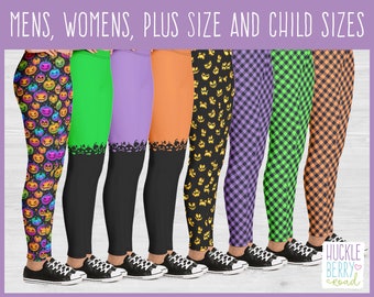 Custom Halloween Pumpkin Leggings for Women, Plus Size, Children and Men