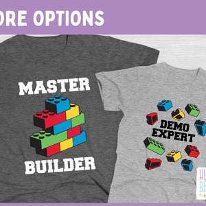 Demo Expert OR Master Builder OR Clean Up Crew Building Blocks Birthday Shirt / Child or Toddler Tee Shirt Sizes Available image 5