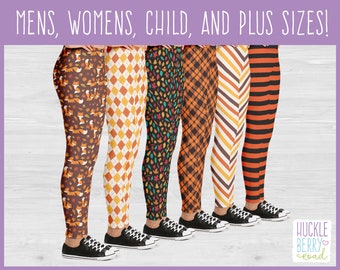 Autumn Leggings with Little Foxes, Plaid, Argyle, and Leaf Patterns for Thanksgiving and Fall - Mens, Womens, Child and Plus Sizes!