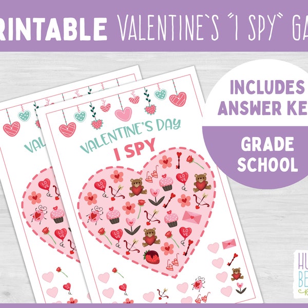 PRINTABLE Valentine's Day I SPY Activity | Seek and Find | Valentine Party Games | Valentine Activity For Kids | Grade School Class Party