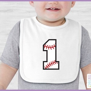 Baseball Number One First Birthday Smash Cake Bib