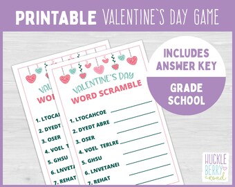 PRINTABLE Valentine's Day Word Scramble Activity Sheet | Valentine Party Games | Valentine Activity For Kids | Grade School Class Party