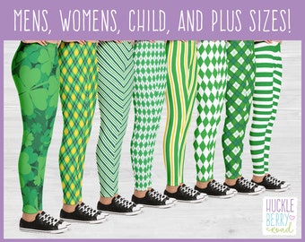 Plus Size St. Patrick's Day Leggings with Green Stripe Leggings