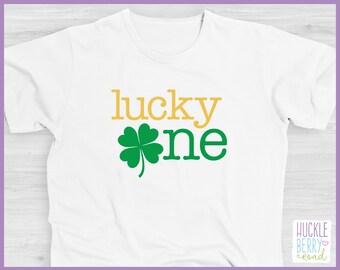 Lucky One 1st Birthday Shirt with Four Leaf Clover St. Patrick's Day March Birthday