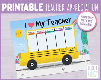 I Love My Teacher | Teacher Appreciation | Gender Neutral | End of School | All About My Teacher Personalized Fill In Blank Printable